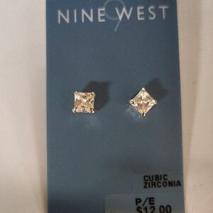 Nine West Gold Square Cubic Zirconia Earrings